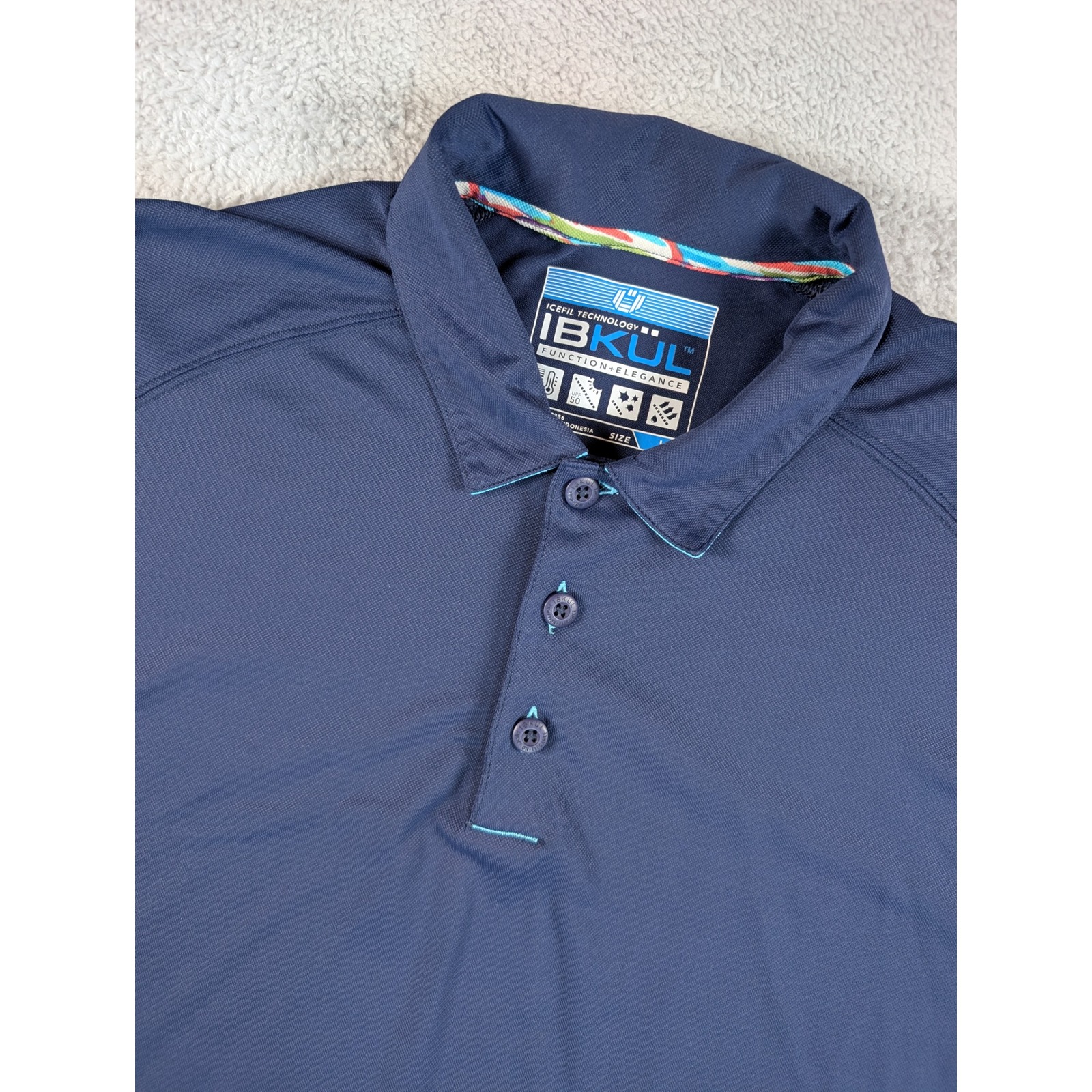 Ibkul Mens Long Sleeve Polo Shirt Navy Blue Icefil Upf 50 Large